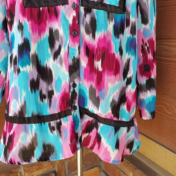 NY Collection Button Down Flowy Watercolor Floral Blouse Size XL EUC - Picture 12 of 14